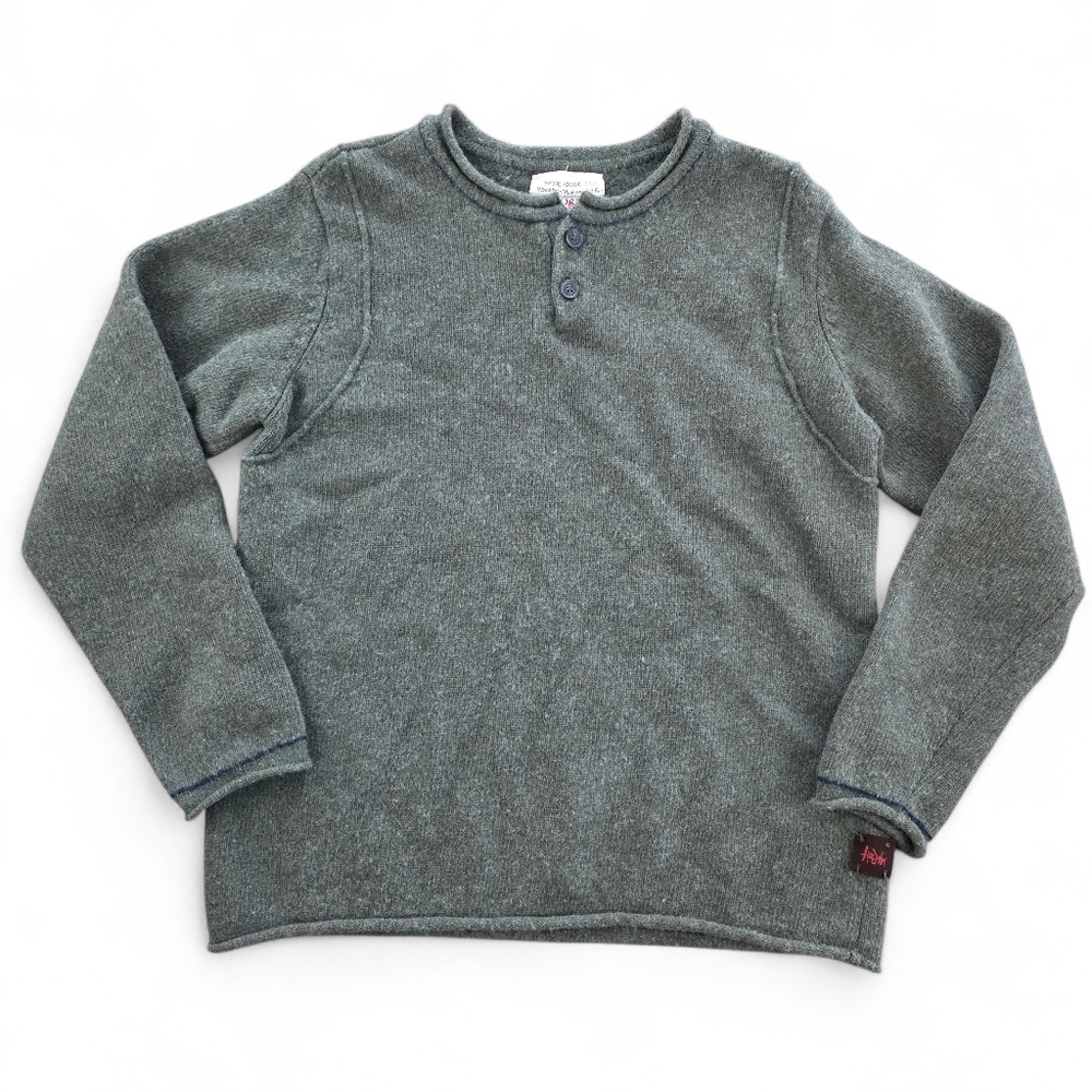 Basic House Hendrix Wool Blend Henley Sweater Green Long Sleeve Unisex Size 100